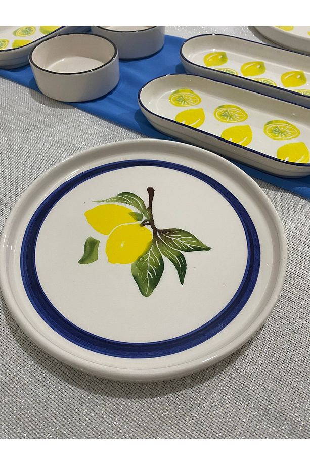 Mavi desen yuvarlak limon Lüx kahvaltı seti 14 parça 6 kişilik - 7