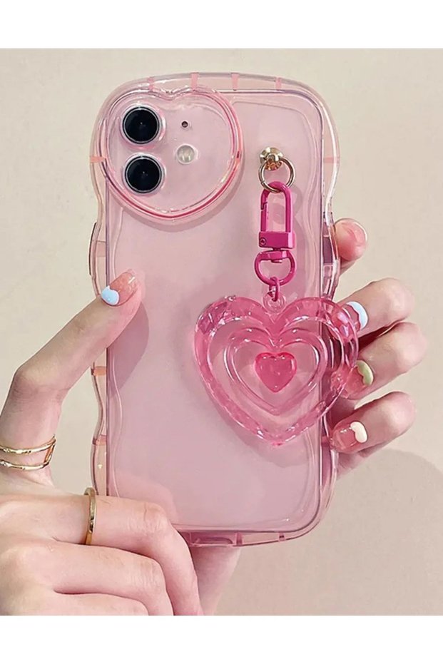 iPhone 11 Pink Color Transparent Silicone Case with Shockproof Sides and Cute Heart Apparatus