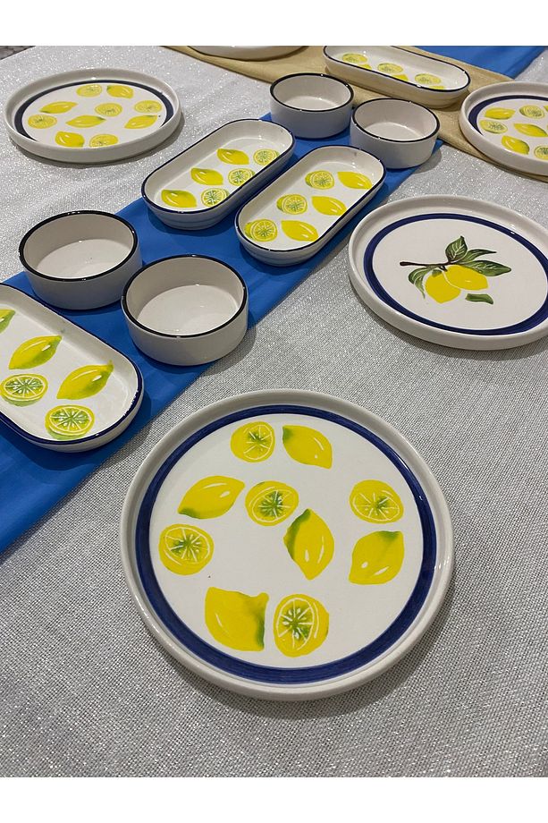 Mavi desen yuvarlak limon Lüx kahvaltı seti 14 parça 6 kişilik - 2