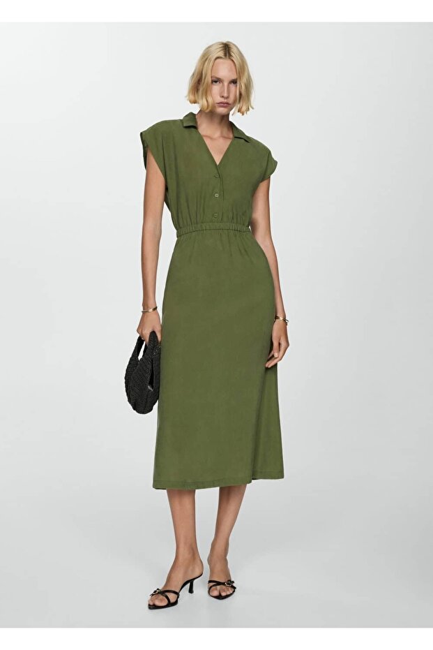 Düğmeli modal elbise - 2