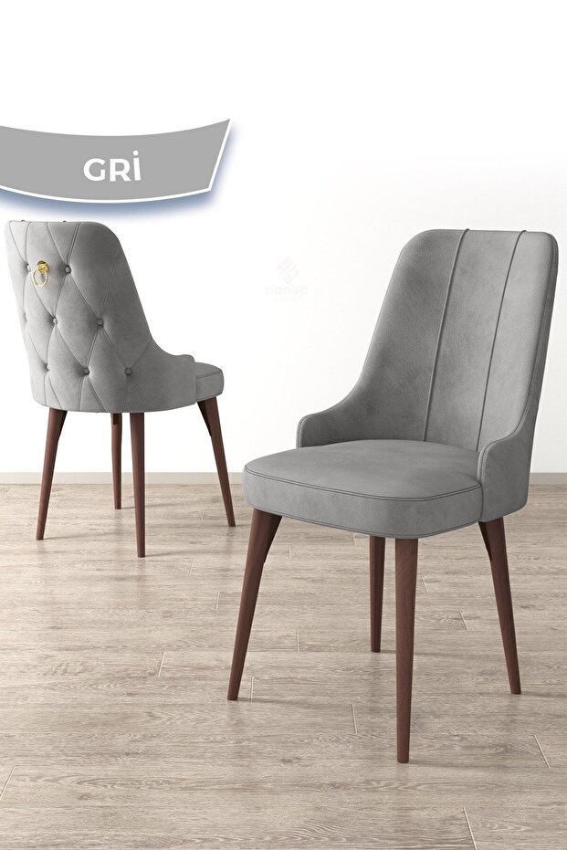 Enoa Serisi 1.sınıf Babyface Kumaş 6 Adet Gri Sandalye Ceviz Gürgen Ayak - 3