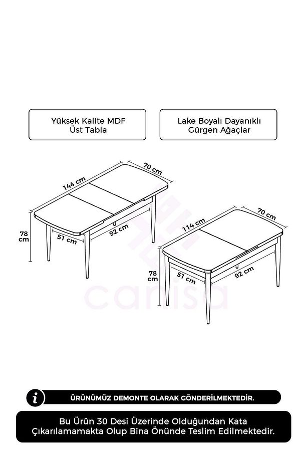 Nef Serisi 70x114 Açılabilir Mdf Barok Ahşap Desen Mutfak Masası - 4