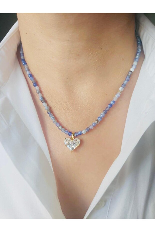 Blue Natural Stone Heart Necklace