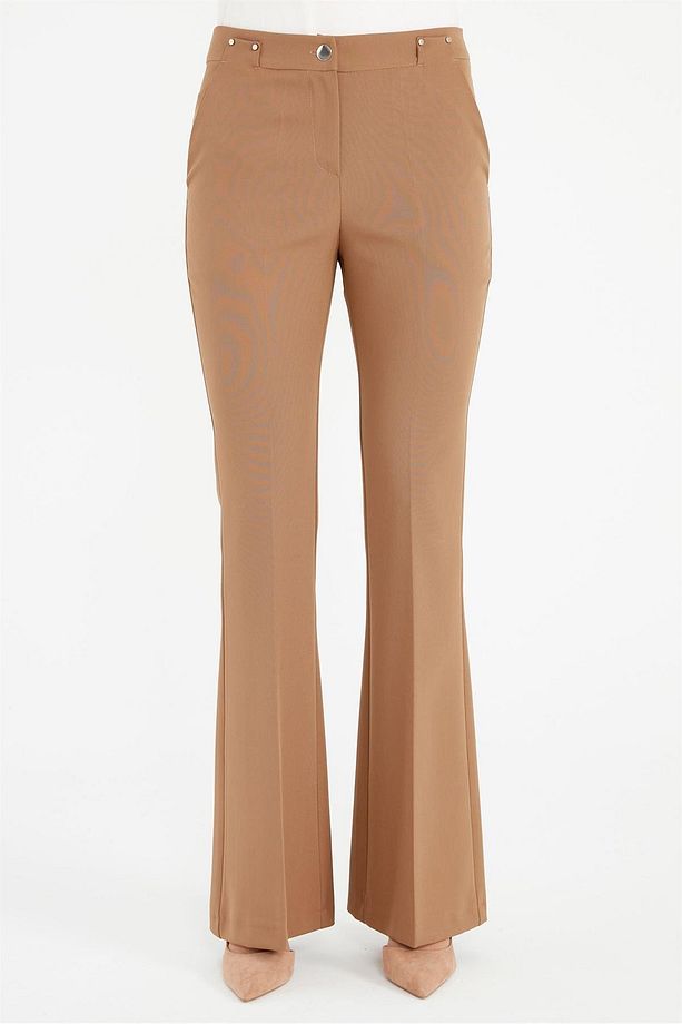 Yüksek Bel İspanyol Paça Pantolon - Camel - 3