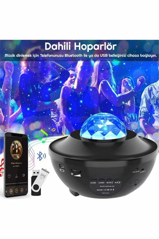 Deluxe Starry Galaxy Projektör Bluetooth Hoparlör Sese Duyarlı Parti Gece Lambası, Tavan Aydınlatıcı - 3