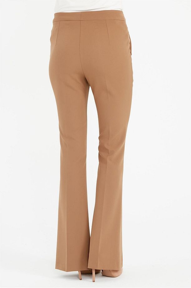 Yüksek Bel İspanyol Paça Pantolon - Camel - 4