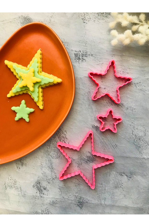3-Piece Serrated Star Dough Shaper, Cookie Mold, Ceramic, Polymer Clay - Mixed Color