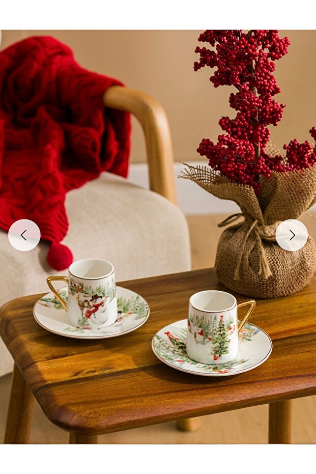 White Printed 2-Person Porcelain Coffee Cup Set 90 ml