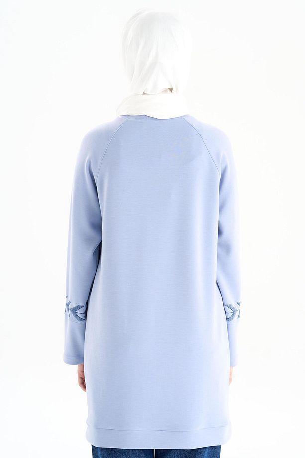 Nakış Detaylı Örme Tunik - Mavi - 5