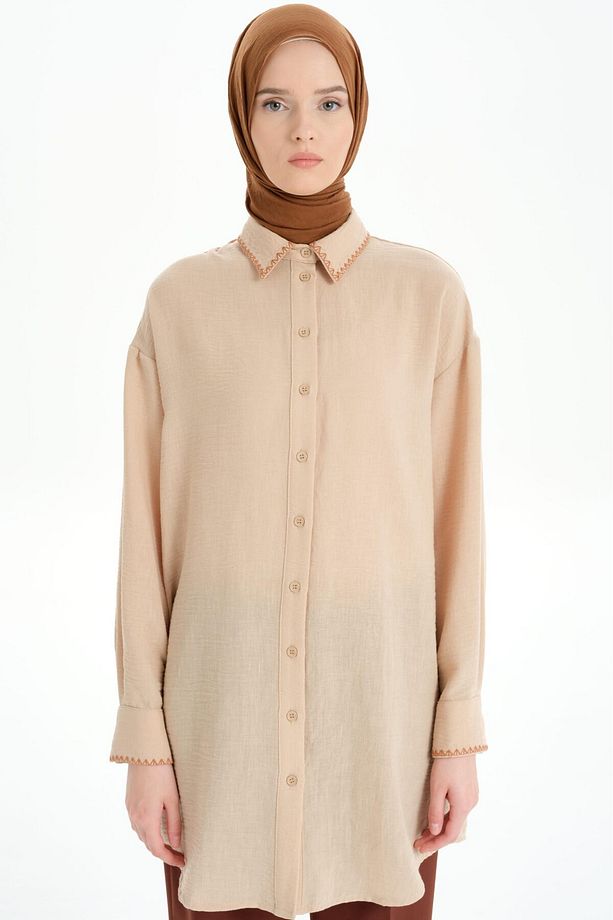 Nakış Detaylı Tunik - Camel - 3