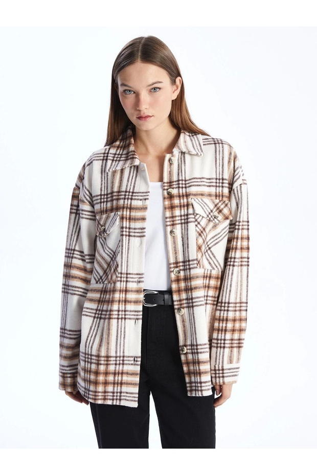 Plaid Long Sleeve Oversize Women's Shirt Jacket