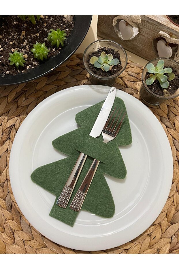 Christmas Table Decor - Pine Tree Cutlery Holder Knife Holder 6 Pieces Napkin Holder