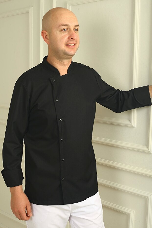 Black Gabardine Men's Cook Jacket