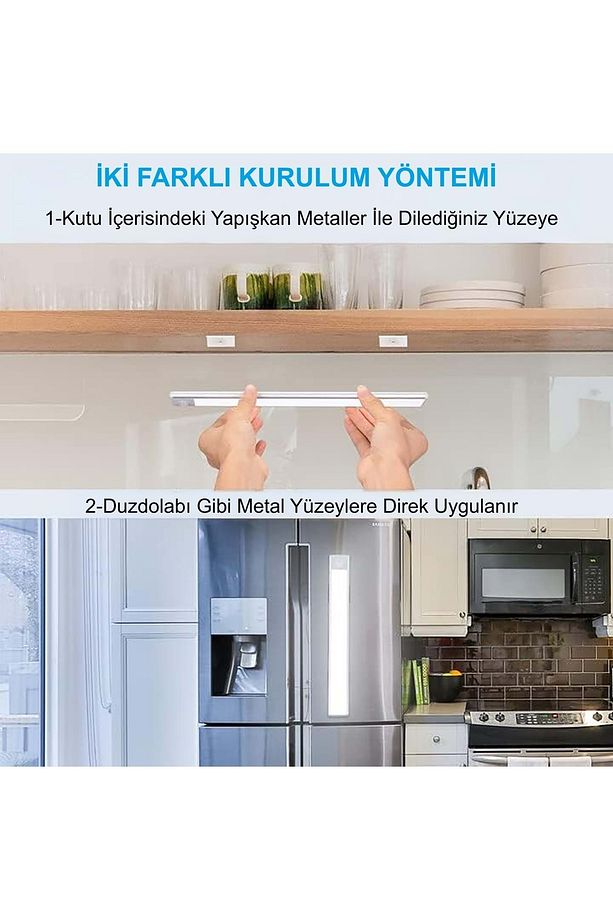 40cm Sensörlü Alüminyum USB Şarjlı LED Gece Lambası 3 Renk Kısılabilir Mutfak Dolap Tezgah - 4
