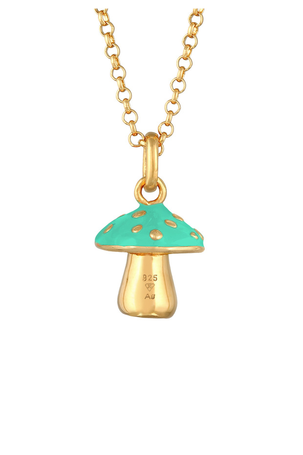 Dámský náhrdelník s přívěskem ve tvaru houby s oranžovým smaltem ze stříbra 925, pozlacený - 4