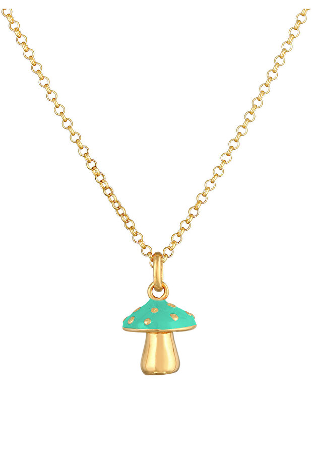 Dámský náhrdelník s přívěskem ve tvaru houby s oranžovým smaltem ze stříbra 925, pozlacený - 2