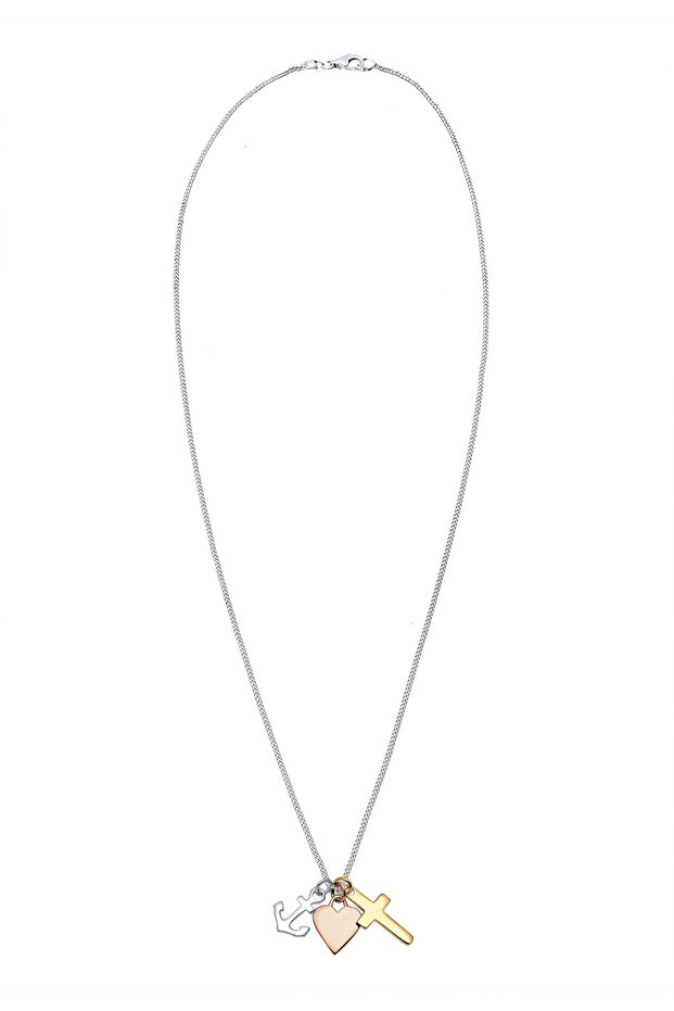 Náhrdelník s křížem, kotvou a srdcem, tříbarevný, ze sterlingového stříbra 925 - 3