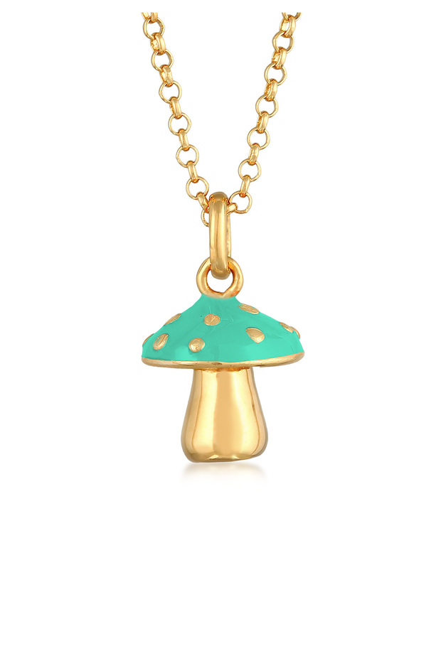 Dámský náhrdelník s přívěskem ve tvaru houby s oranžovým smaltem ze stříbra 925, pozlacený - 1