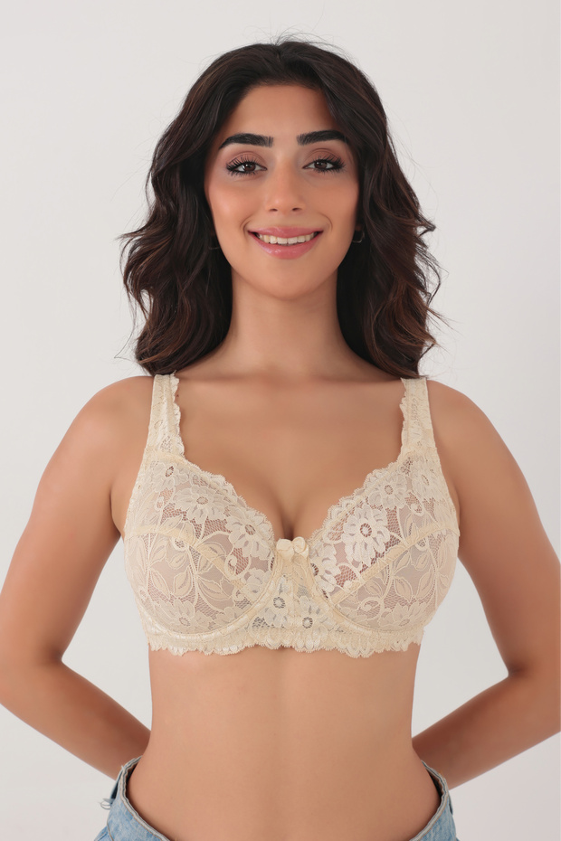 Women's Nude Wide-Strap Wired Lace Minimizer Shaping Cleavage Bra 4676003-elanor