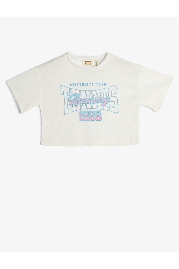 Crop Oversize T-Shirt Short Sleeve Crew Neck Printed