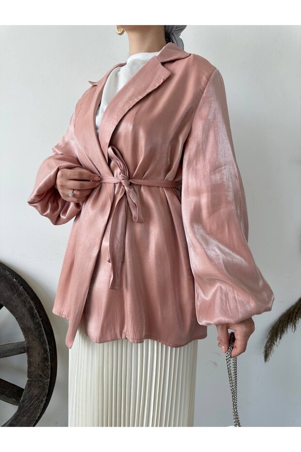 Luna Silvery Satin Fabric Blazer Jacket Tns-4393
