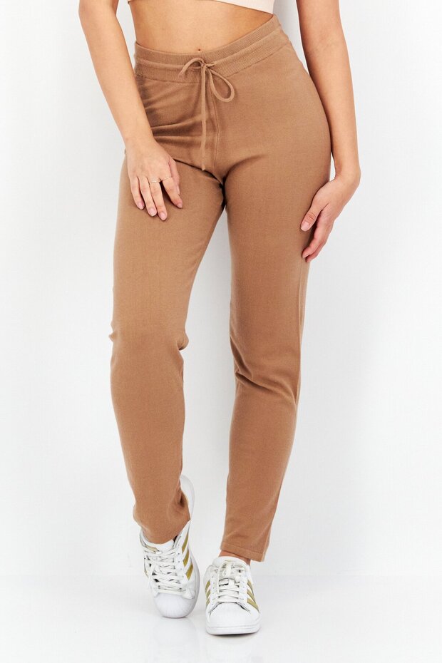 Women Drawstring Knitted Trouser, Brown