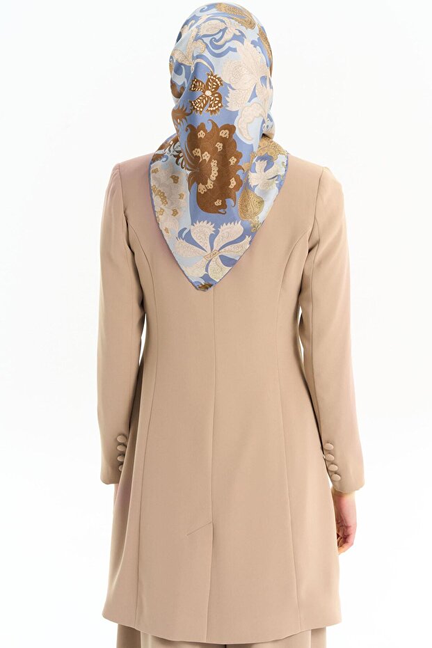 Kruvaze Düğmeli Uzun Basic Ceket - Bej - 5