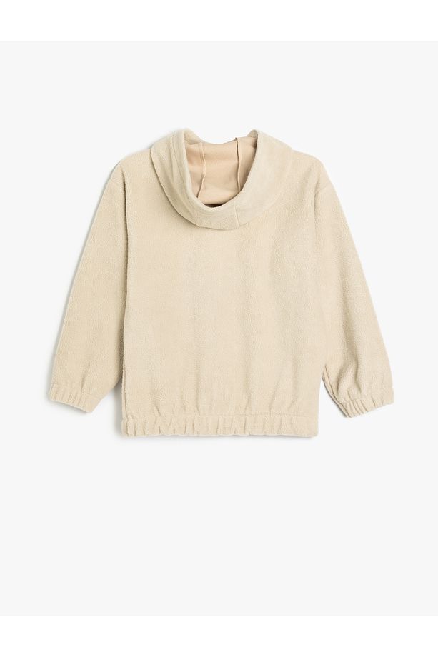 Fermuarlı Cep Detaylı Uzun Kollu Basic Kapşonlu Sweatshirt - 2