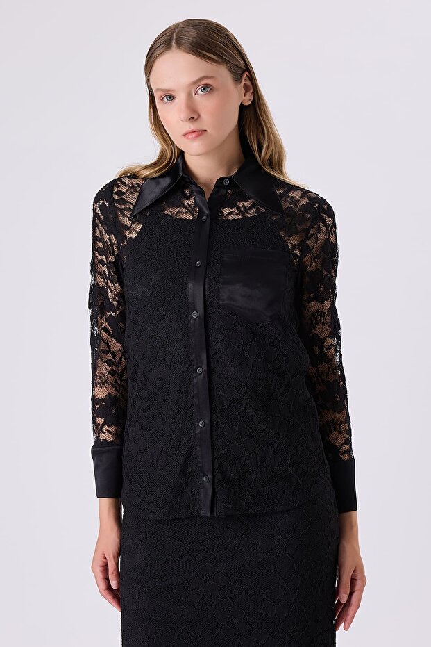 Siyah dantel gömlek - 1