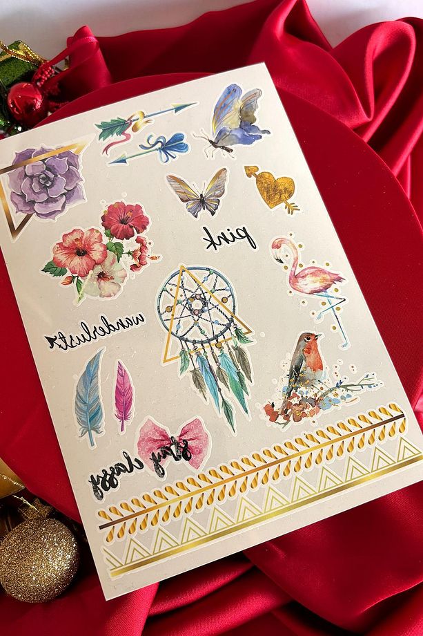 Düşler Kapanı Pastel Renkler Kelebek Flamingo Geçici Dövme - 3
