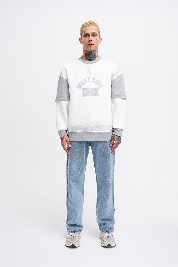 Erkek Double Layer Ekru Sweatshirt - 4