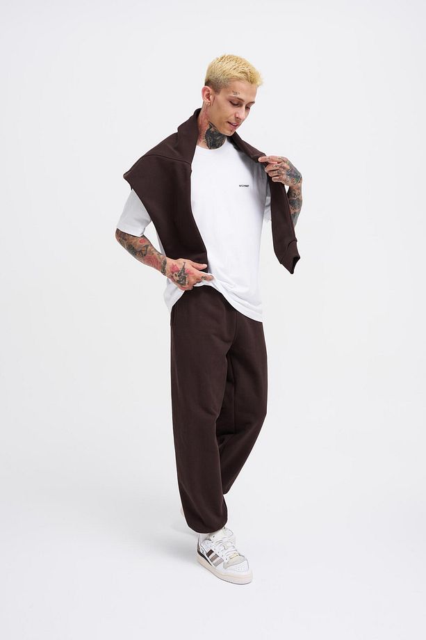 Erkek Basic Diagornel Jogger Kahverengi Eşofman Altı - 5