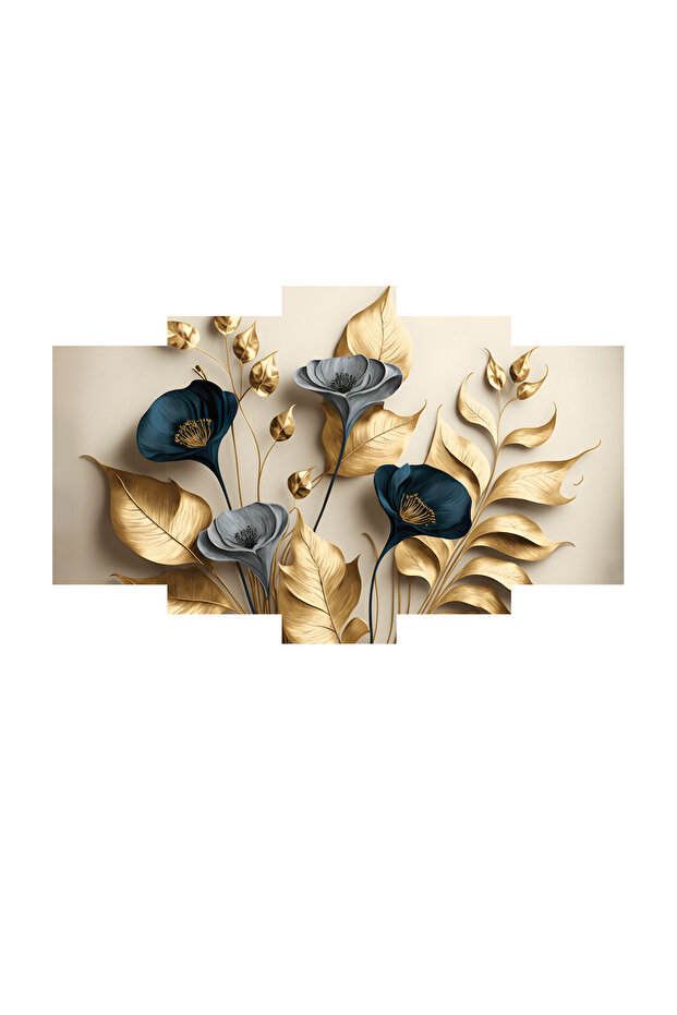 Duvar Mdf Tablo 5 Parça Set Ve saatli - 2