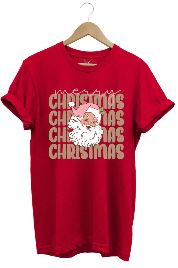 Unisex New Year's New Year Santa Claus Merry Christmas Snow Printed 100% Cotton Regular Fit Red T-Shirt