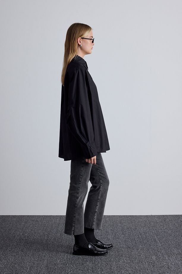 PİLE DETAYLI OVERSIZE GÖMLEK SİYAH - 6