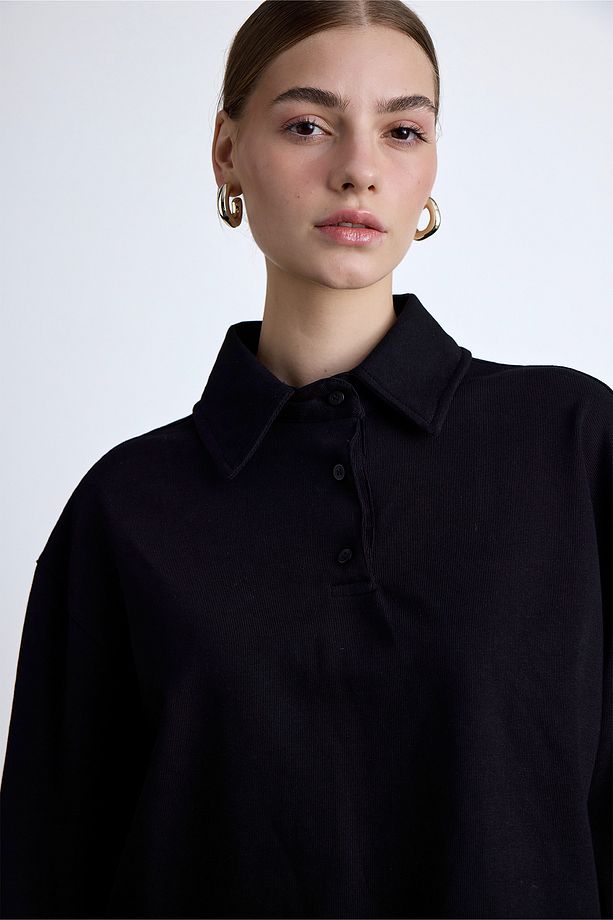 PREMIUM ÖRME OVERSIZE GÖMLEK SİYAH - 3