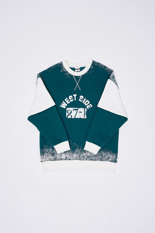 Erkek Double Layer Petrol Yeşili Sweatshirt - 7