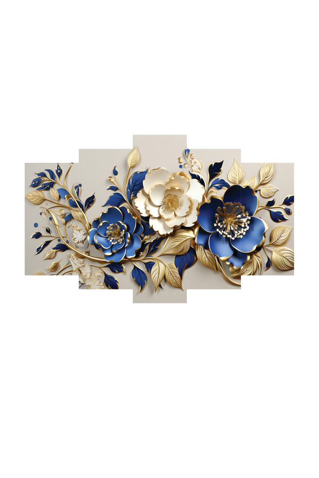 Duvar Mdf Tablo 5 Parça Set Ve saatli - 2