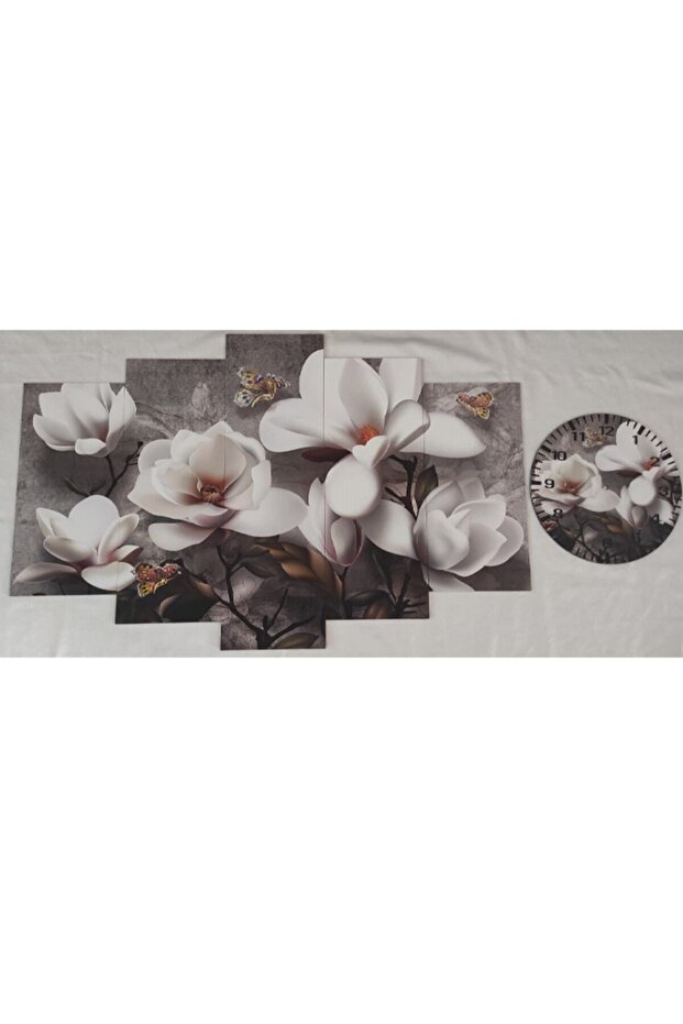 Parçalı Ahşap Duvar Tablo 5 Parça Set Ve Saatli - 2