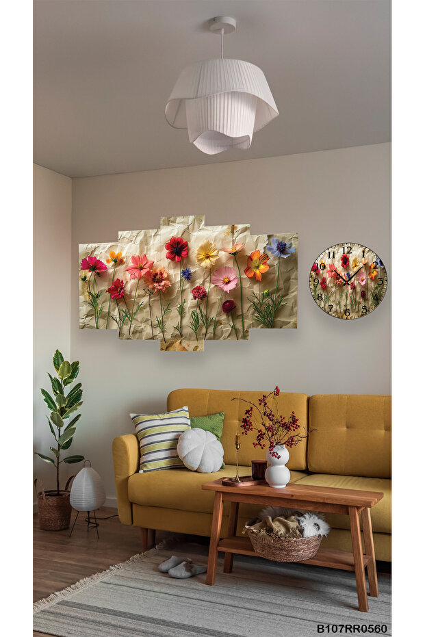 Duvar Mdf Tablo 5 Parça Set Ve saatli - 1