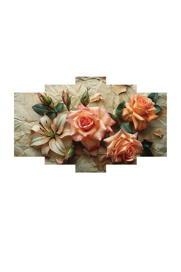 Duvar Mdf Tablo 5 Parça Set Ve saatli - 2