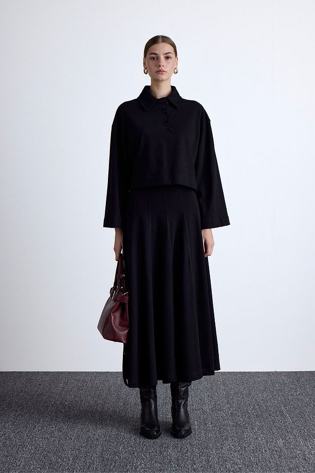 PREMIUM ÖRME OVERSIZE GÖMLEK SİYAH - 2