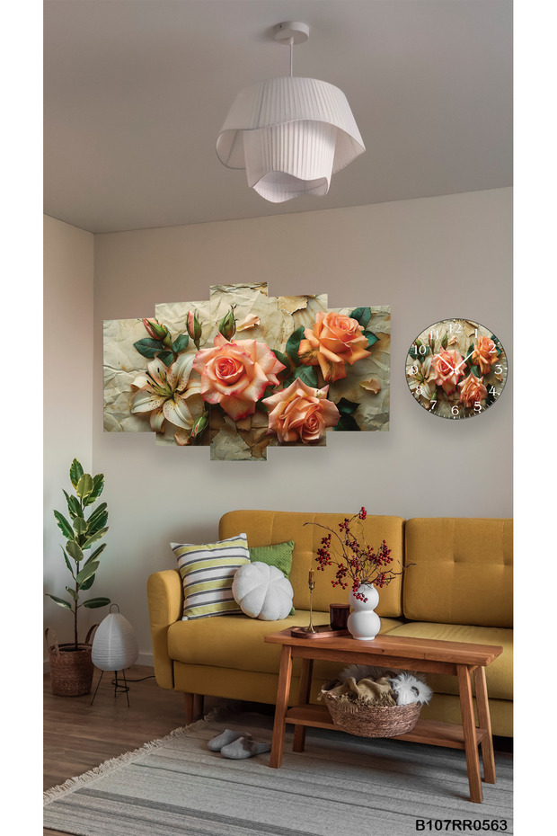 Duvar Mdf Tablo 5 Parça Set Ve saatli - 1