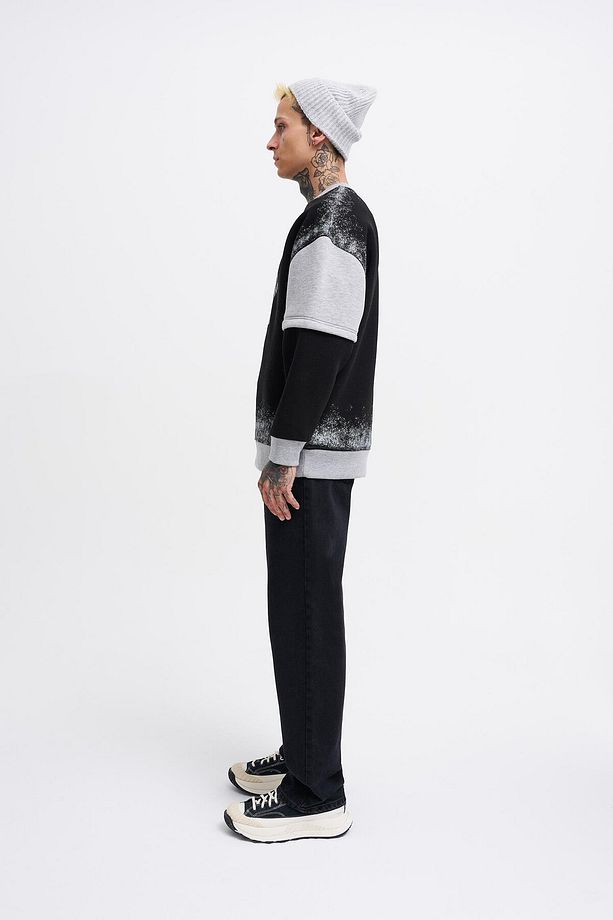 Erkek Double Layer Siyah Sweatshirt - 6