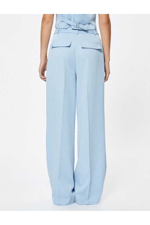 Geniş Paça Kumaş Pantolon Cepli - 4