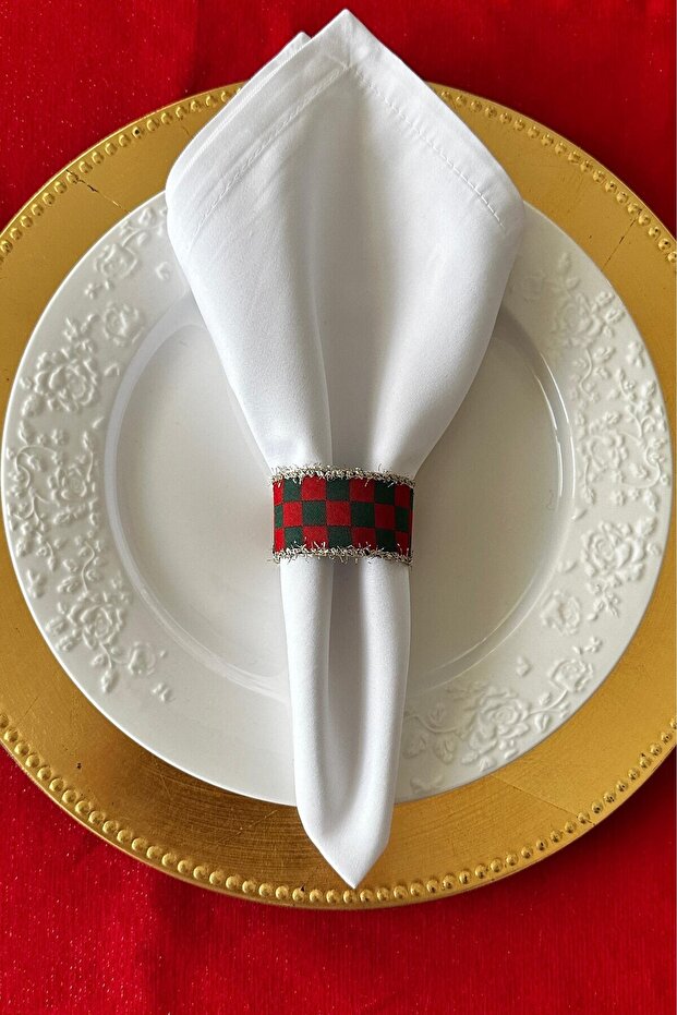6-Piece Handmade Woven Napkin Ring, 6 Napkin Holders, Napkin Ring, Red Glitter Fringed Checkerboard