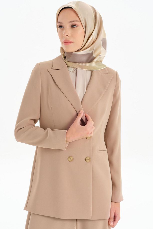 Kruvaze Basic Ceket - Bej - 1