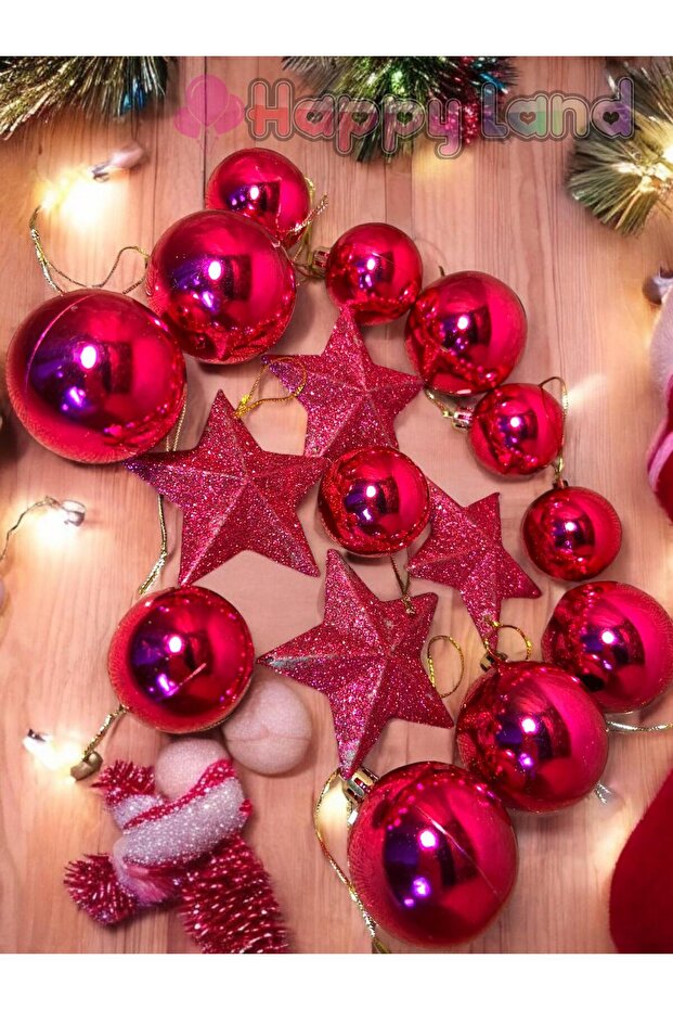 Christmas Tree Set Fuchsia Star Set (6Pcs6Cm, 6Pcs4Cm Fuchsia Balls & 4Pcs Fuchsia Stars)
