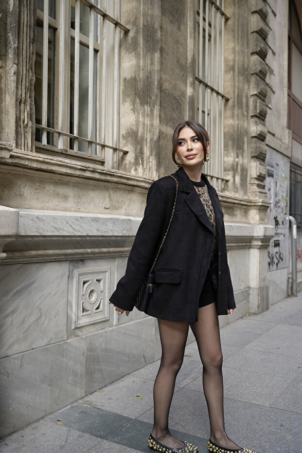 Black Suede Blazer Jacket - 2