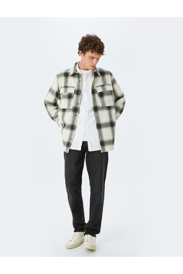 Long Sleeve Regular Fit Flap Pocket Detailed Cotton Blend Plaid Lumberjack Shirt Jacket